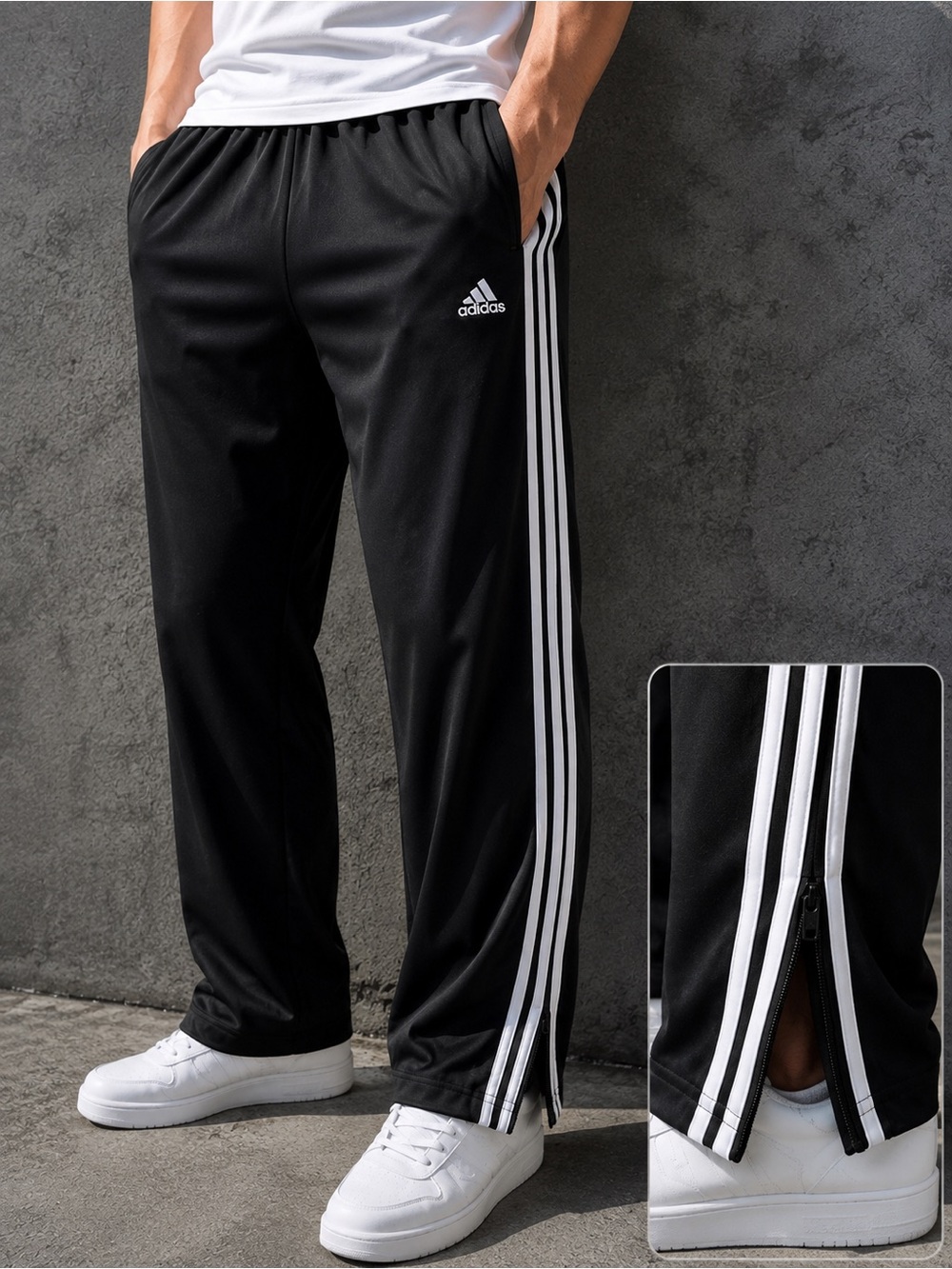 🌙✨🆕adidas Black Jogger Pants with White Side Stripes Size L